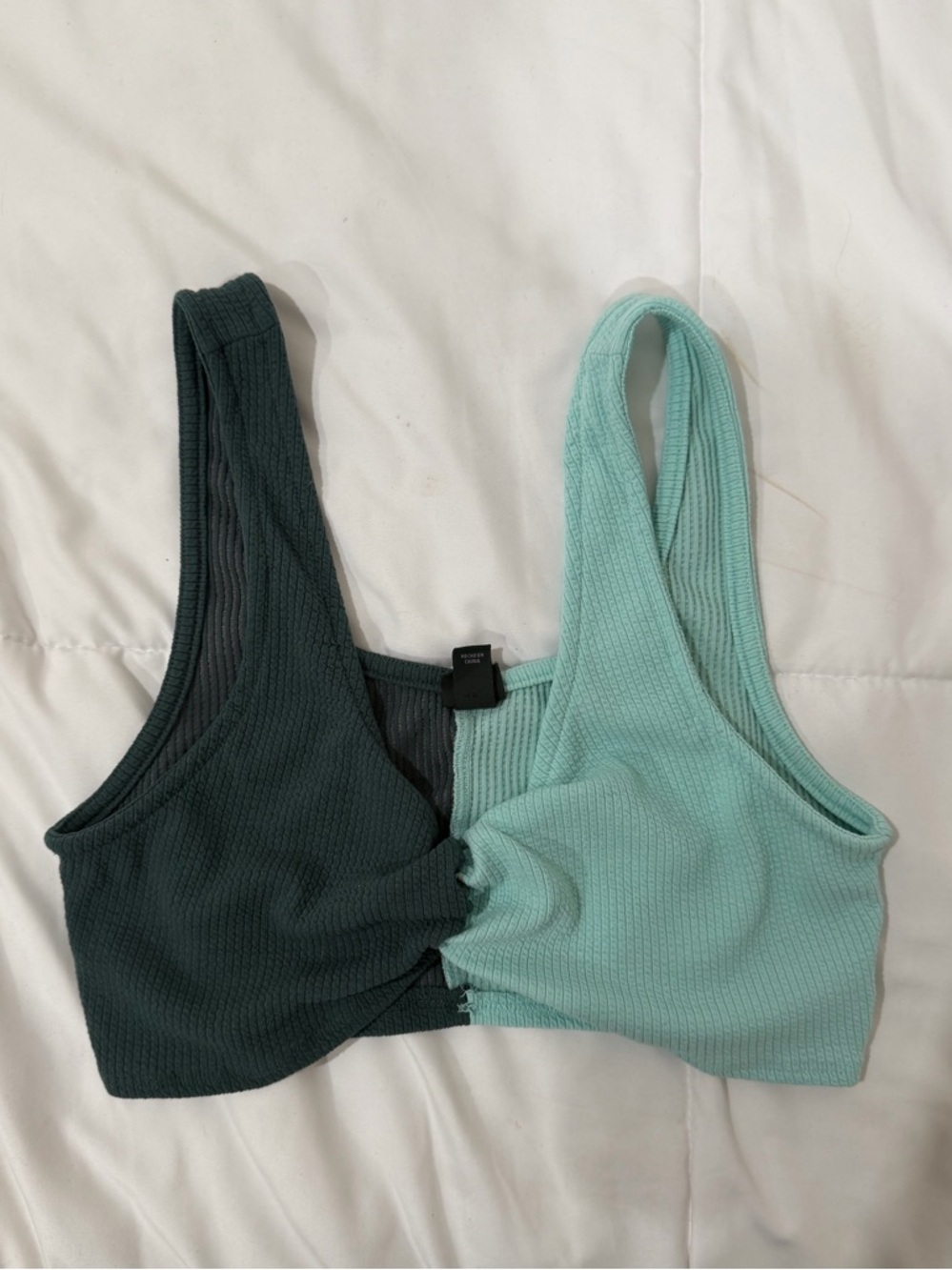wild fable Two-Tone Ribbed Twist Crop Top - Teal & Mint